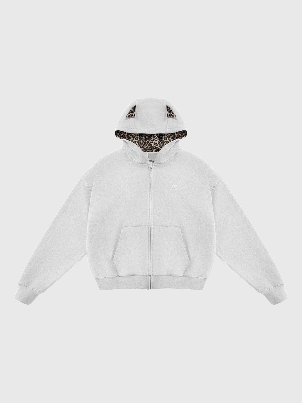 Co-ed Dorm Baggy Leopard Print Zip-up Hoodie - White