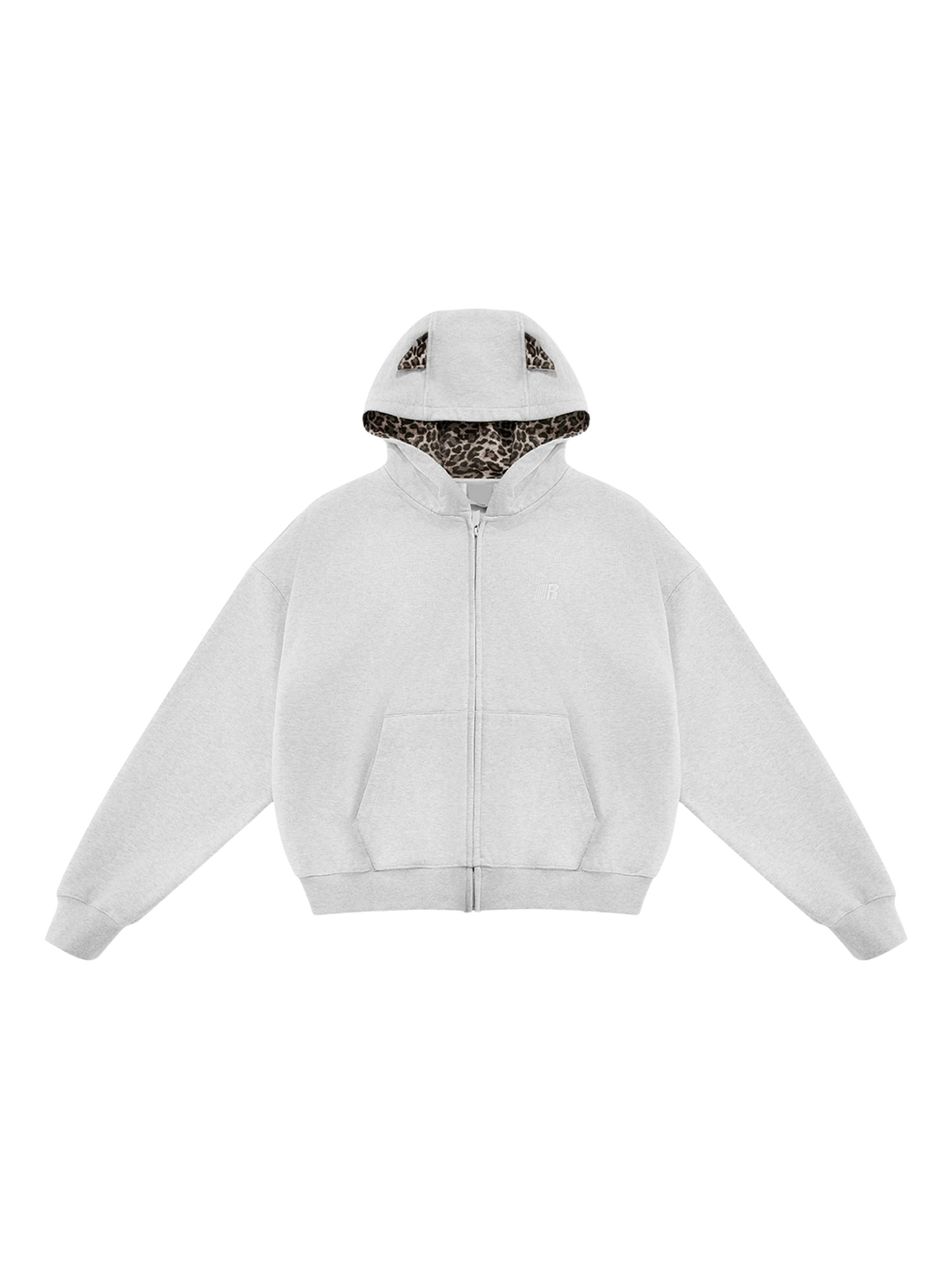 Co-ed Dorm Baggy Leopard Print Zip-up Hoodie - White