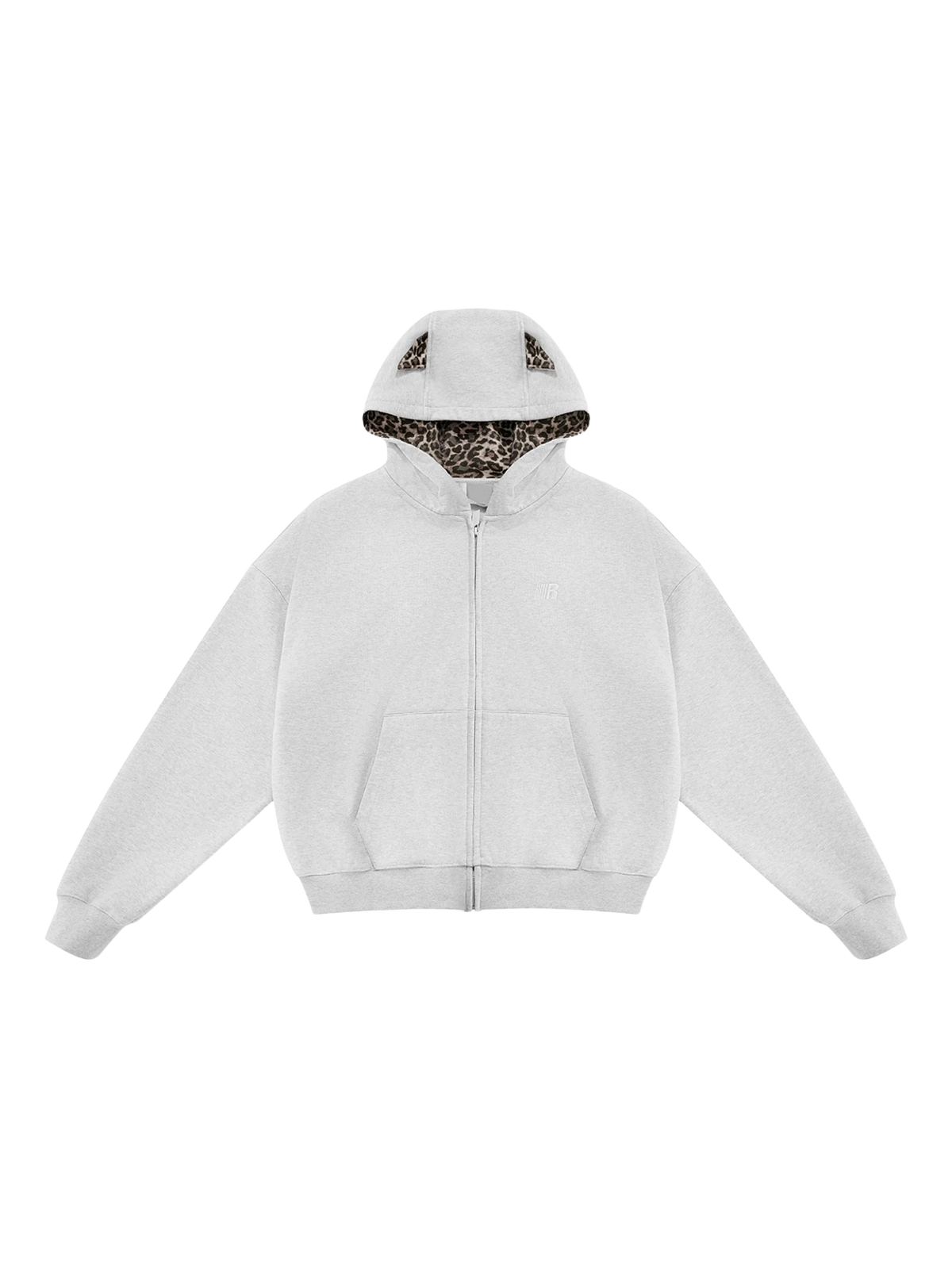 Co-ed Dorm Baggy Leopard Print Zip-up Hoodie - White