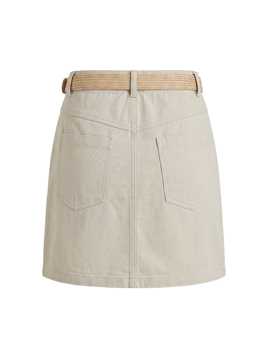 Dolled Office A-line Lace Patchwork Belted Mini Skirt -- Light Beige