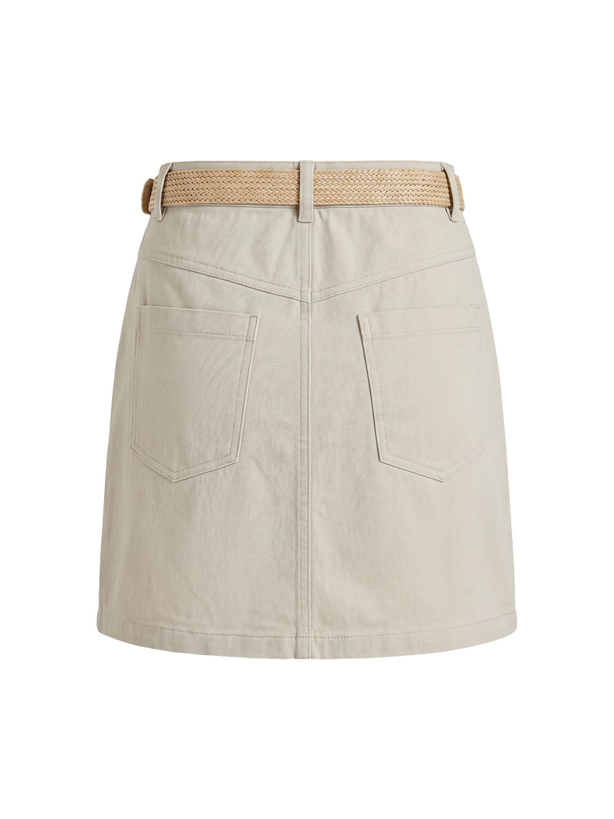 Dolled Office A-line Lace Patchwork Belted Mini Skirt -- Light Beige