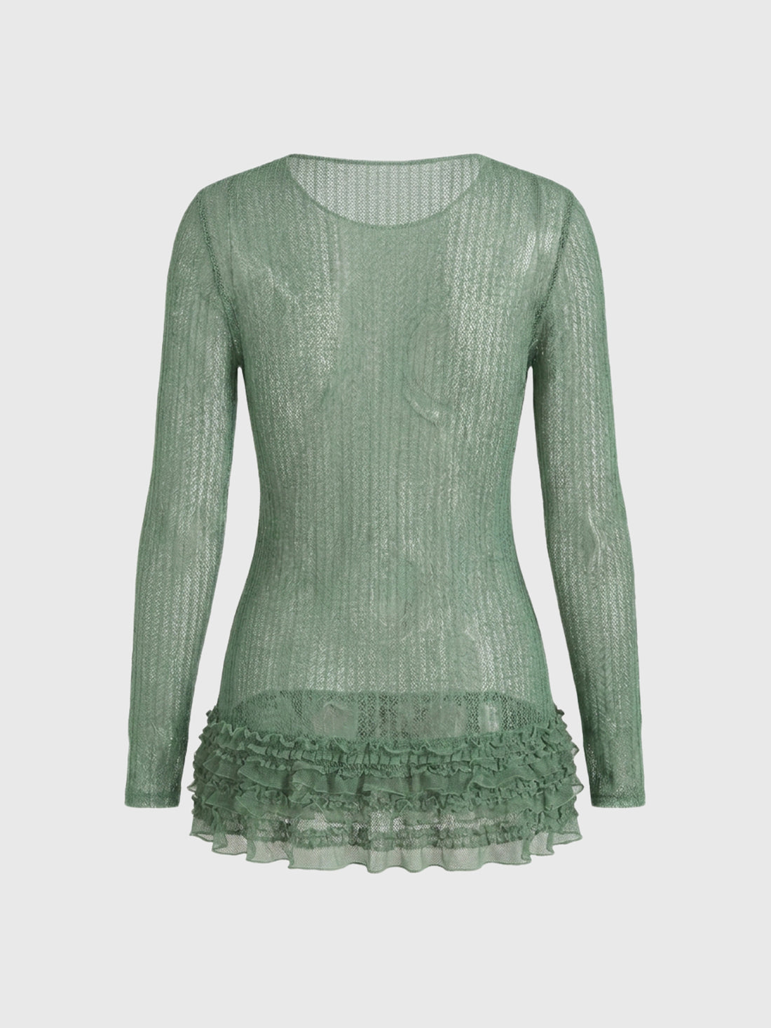 Brick Lane Skimming Sheer Openwork V-Neck Knit Top - Green