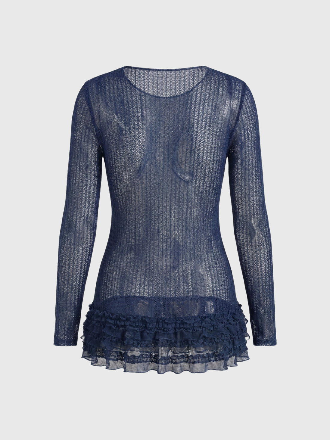 Brick Lane Skimming Sheer Openwork V-Neck Knit Top - Blue