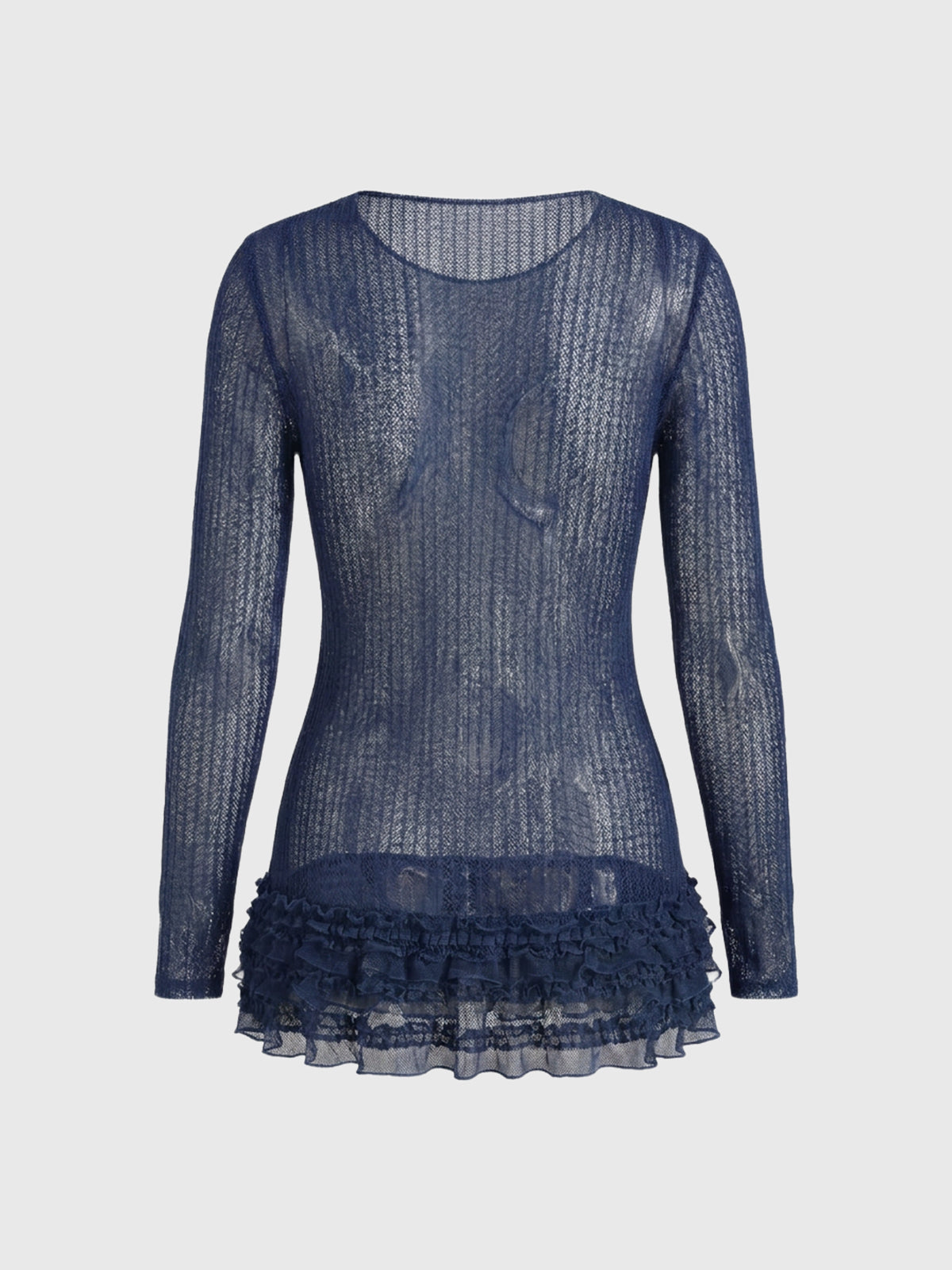 Brick Lane Skimming Sheer Openwork V-Neck Knit Top - Blue