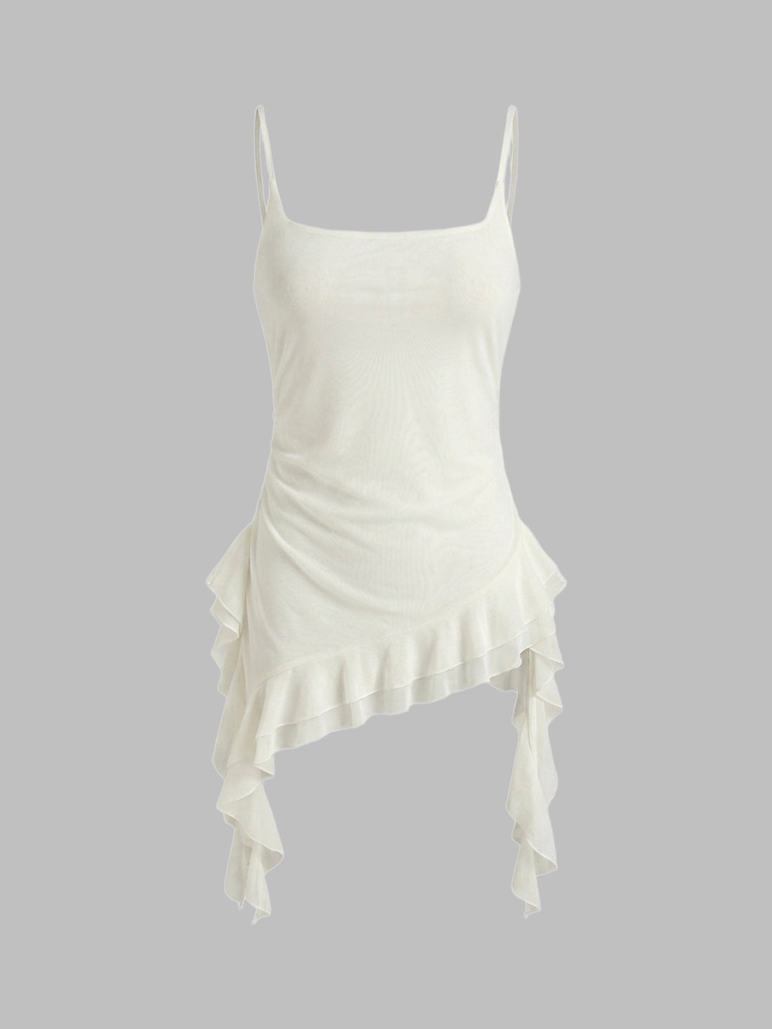 Brick Lane Asymmetric Ruffle Trim Lace Cami Top - White
