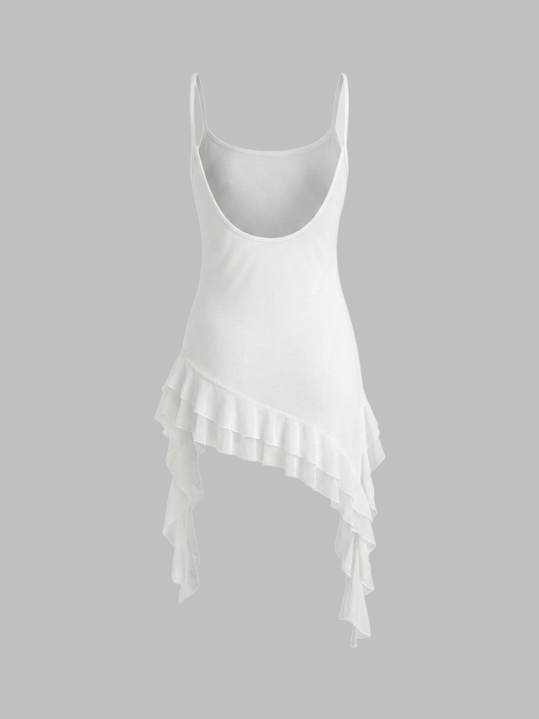 Brick Lane Asymmetric Ruffle Trim Lace Cami Top - White