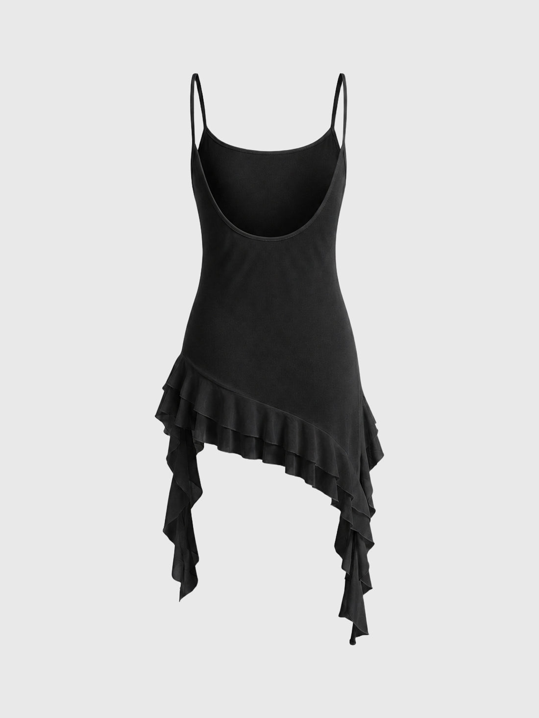 Brick Lane Asymmetric Ruffle Trim Lace Cami Top - Black