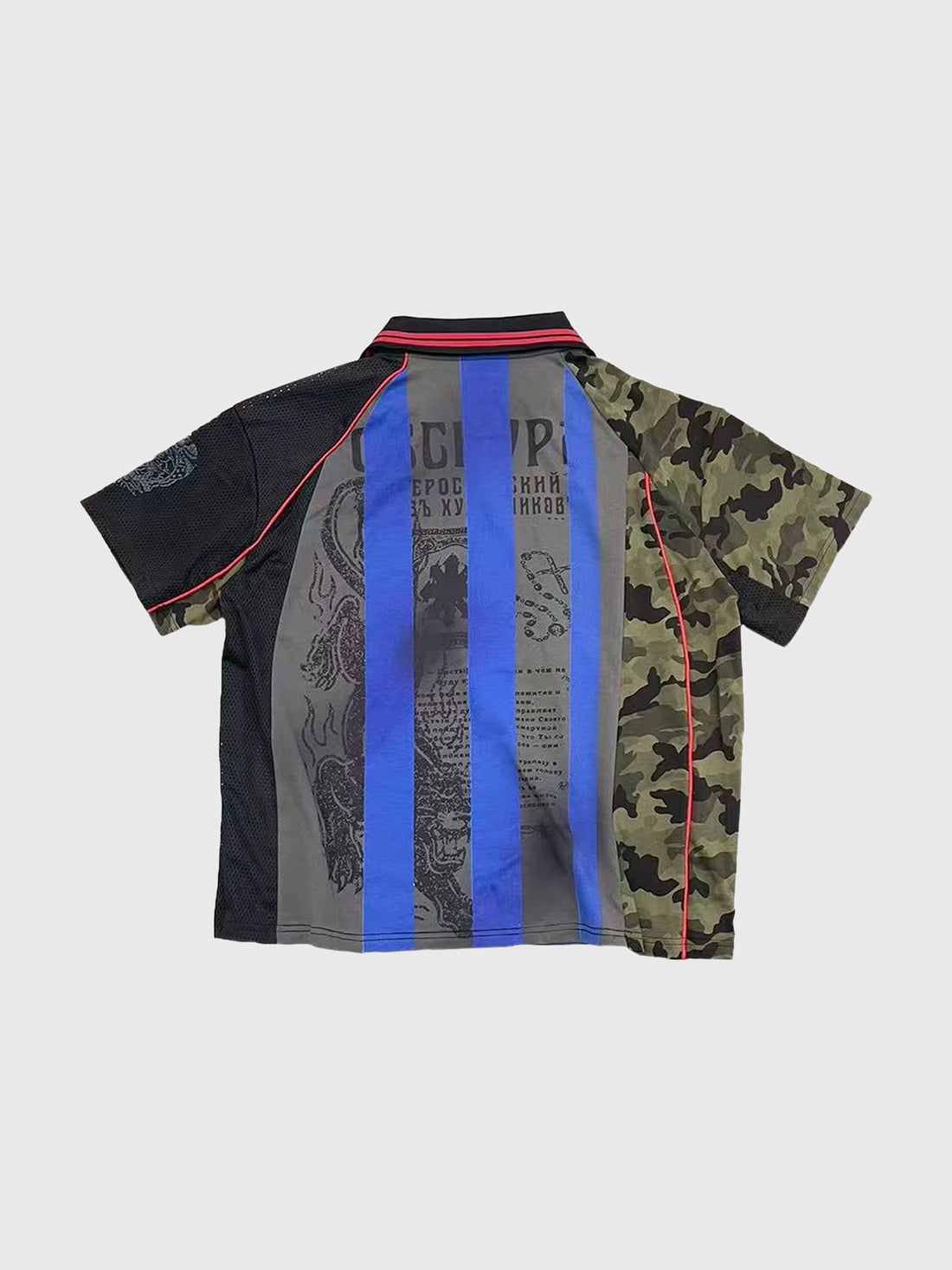 Co-ed Dorm Baggy Camo Patchwork Contrast Color Jersey Tee - Blue