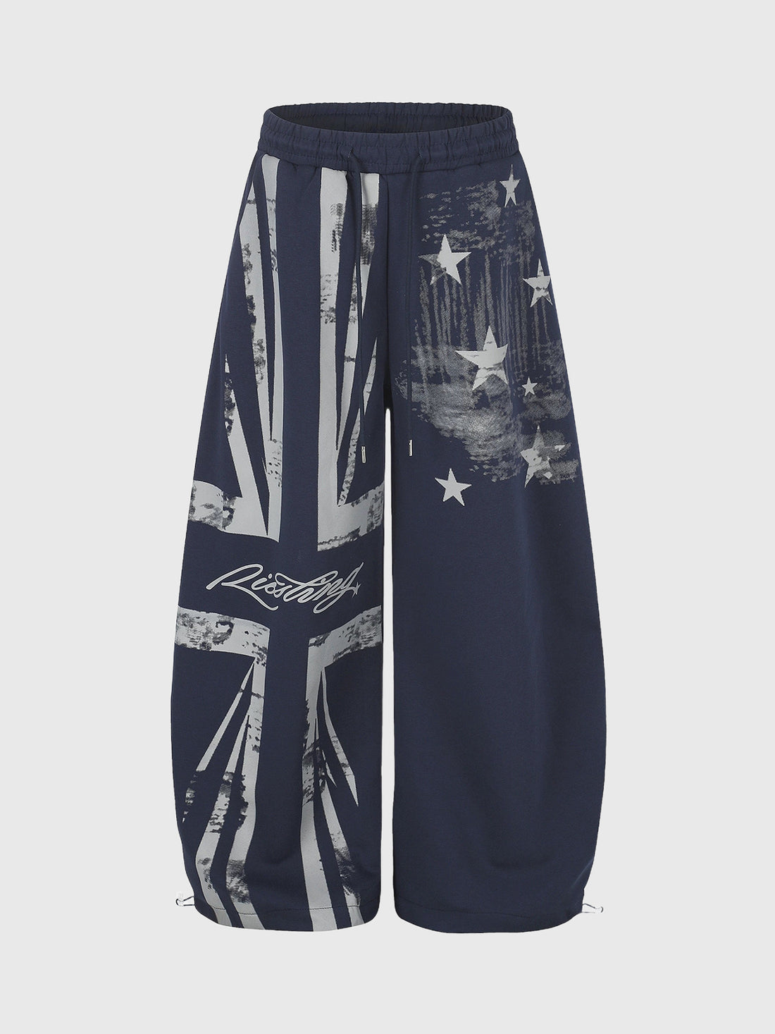 Co-ed Dorm Curved Cut Cross Graphic Cargo Pants - Blue