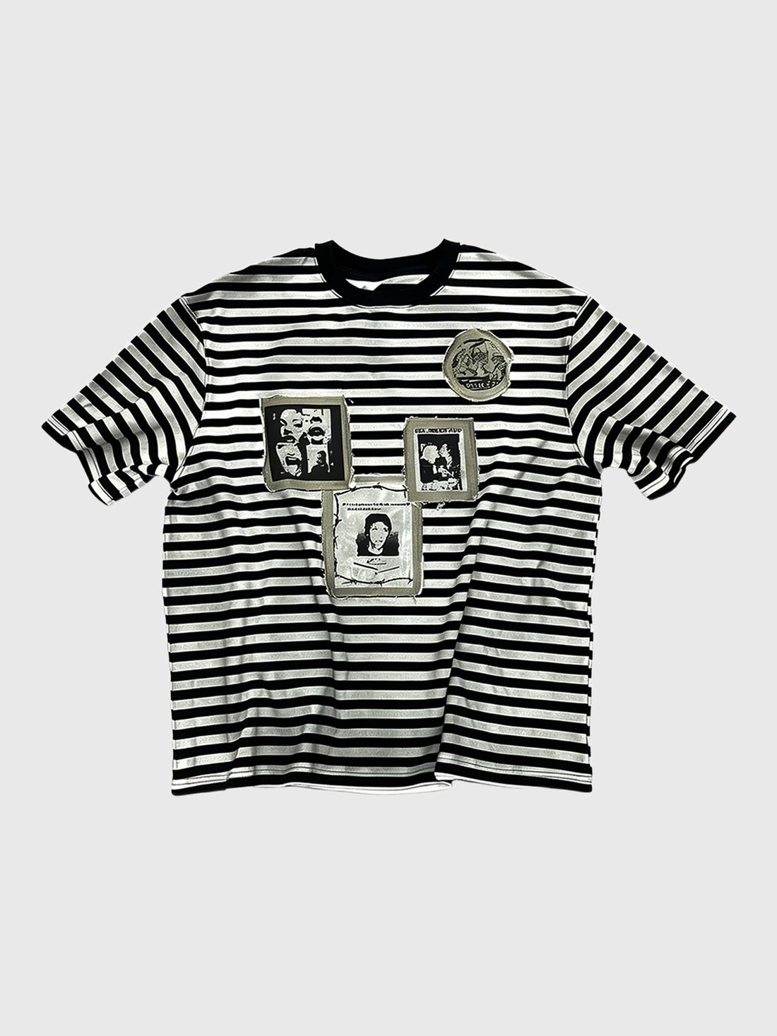 Co-ed Dorm Baggy Striped Graphic Patchwork Tee - White
