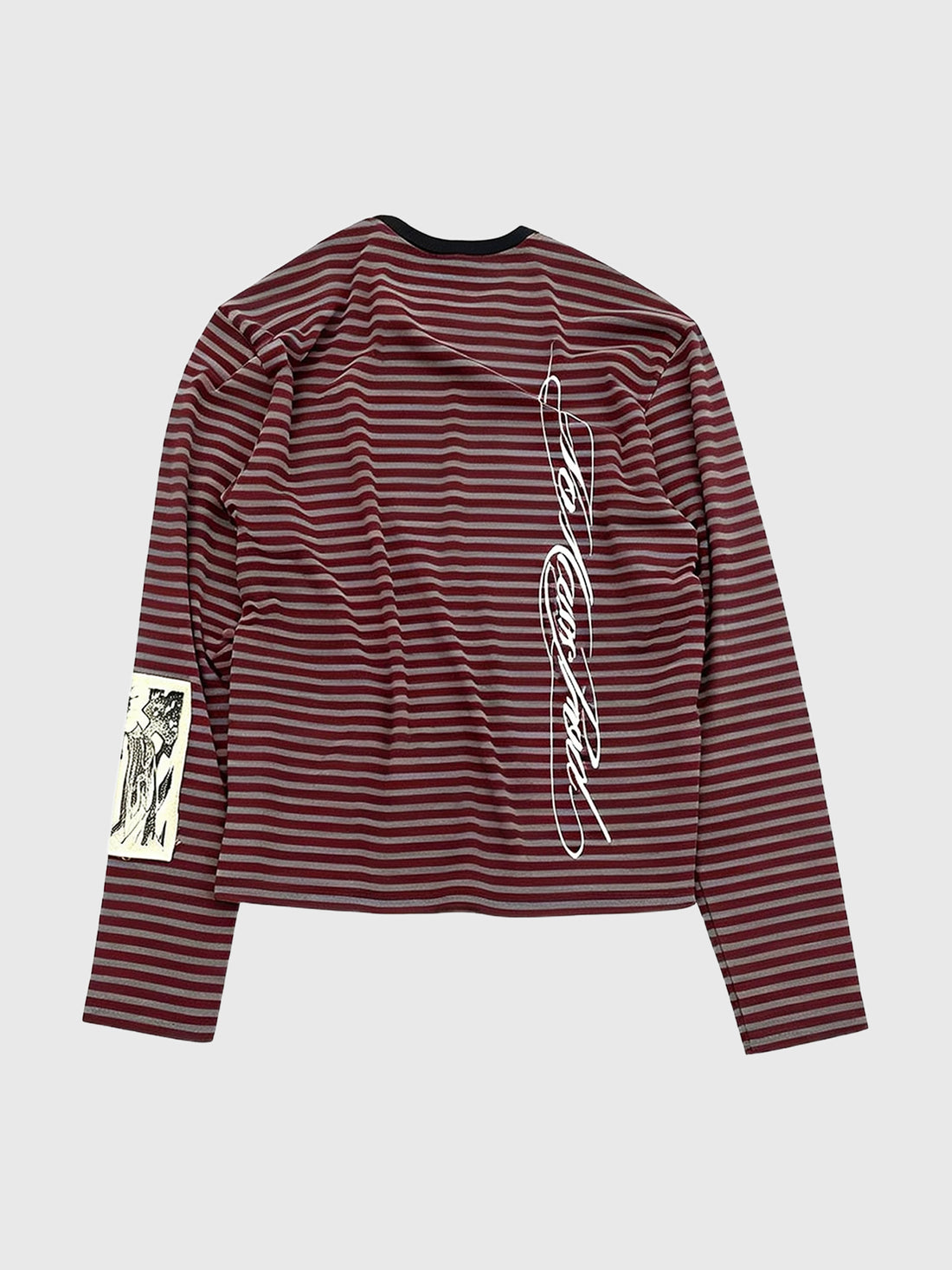 Co-ed Dorm Baggy Distressed Striped Graphic Long Sleeve Tee - Red