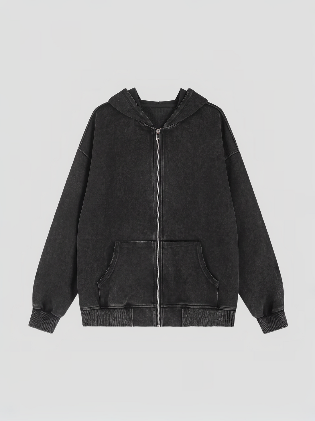 Co-ed Dorm Baggy Star Pattern Knit Zip-up Hoodie - Black