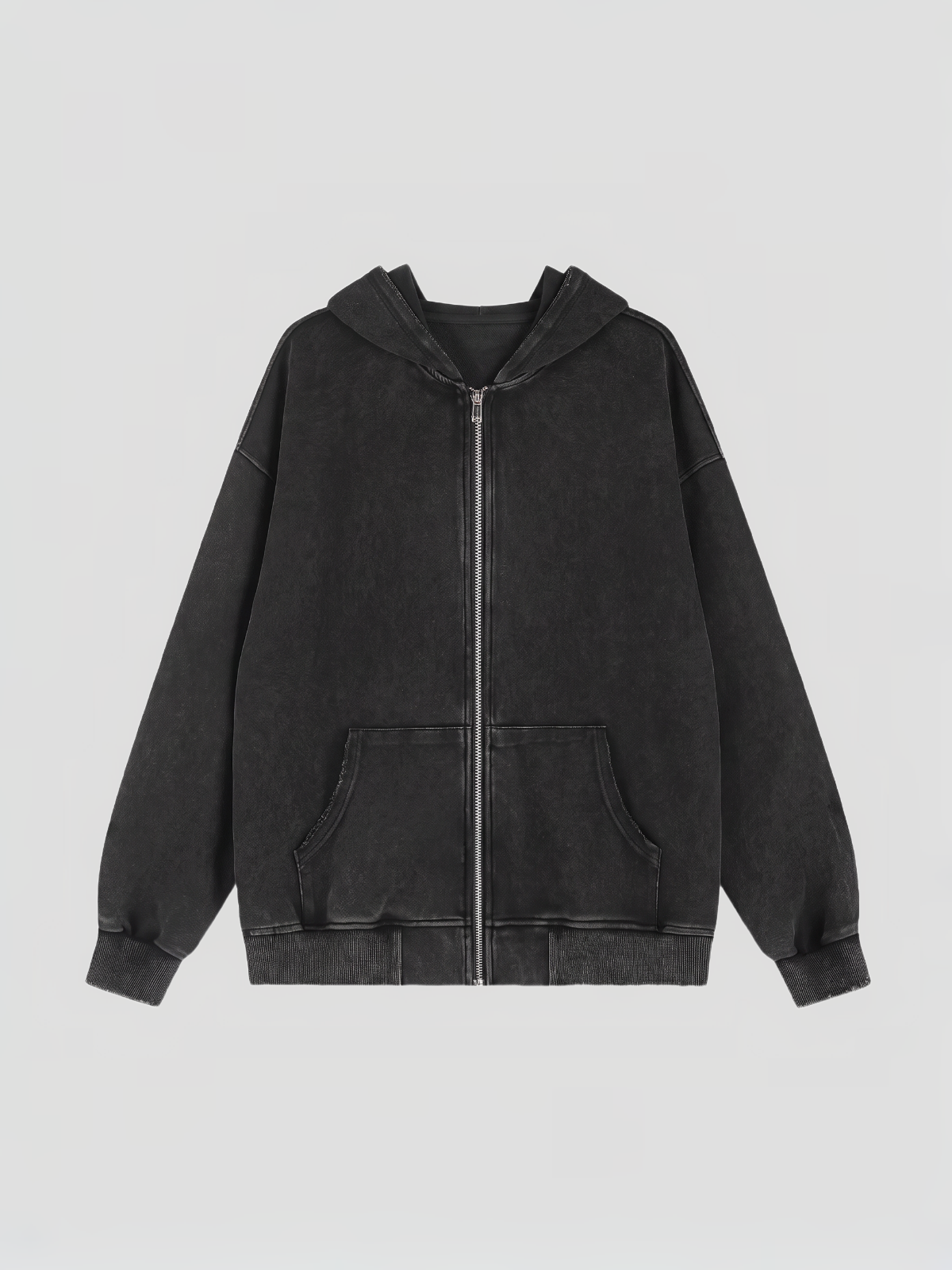 Co-ed Dorm Baggy Star Pattern Knit Zip-up Hoodie - Black