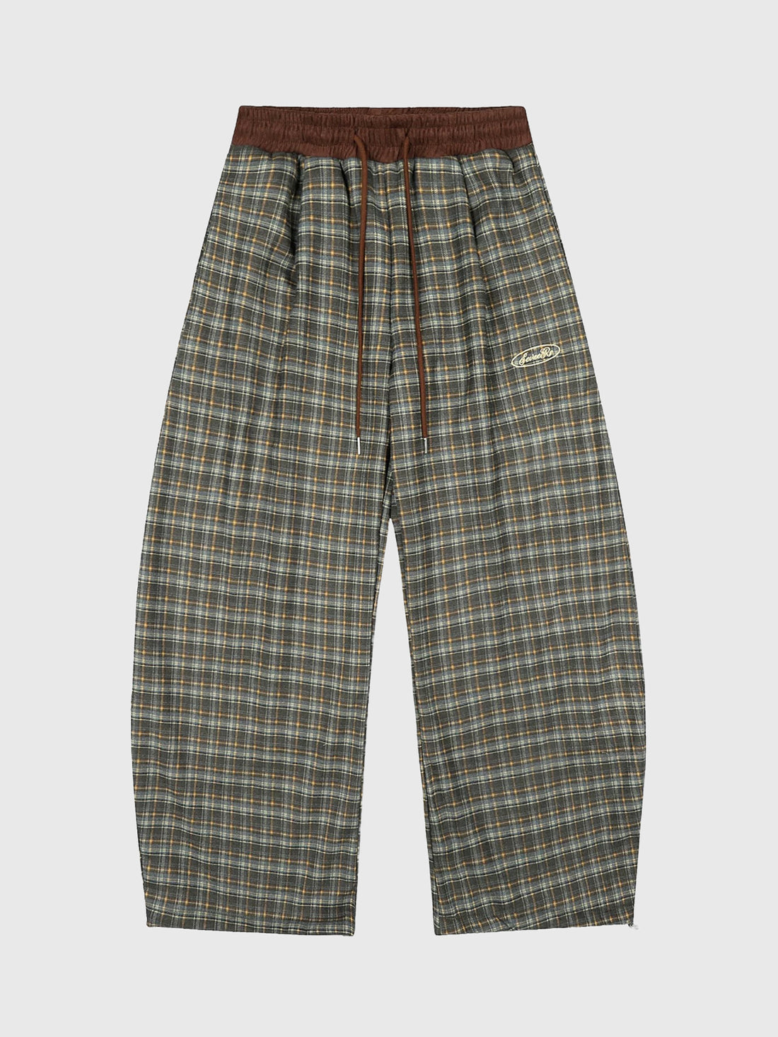 Co-ed Dorm Wide-leg Textured Plaid Trousers - Grey