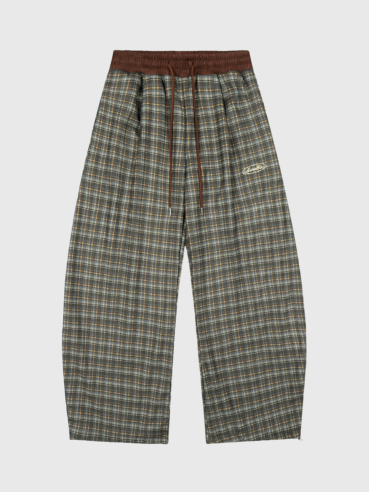 Co-ed Dorm Wide-leg Textured Plaid Trousers - Grey
