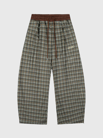 Co-ed Dorm Wide-leg Textured Plaid Trousers - Grey