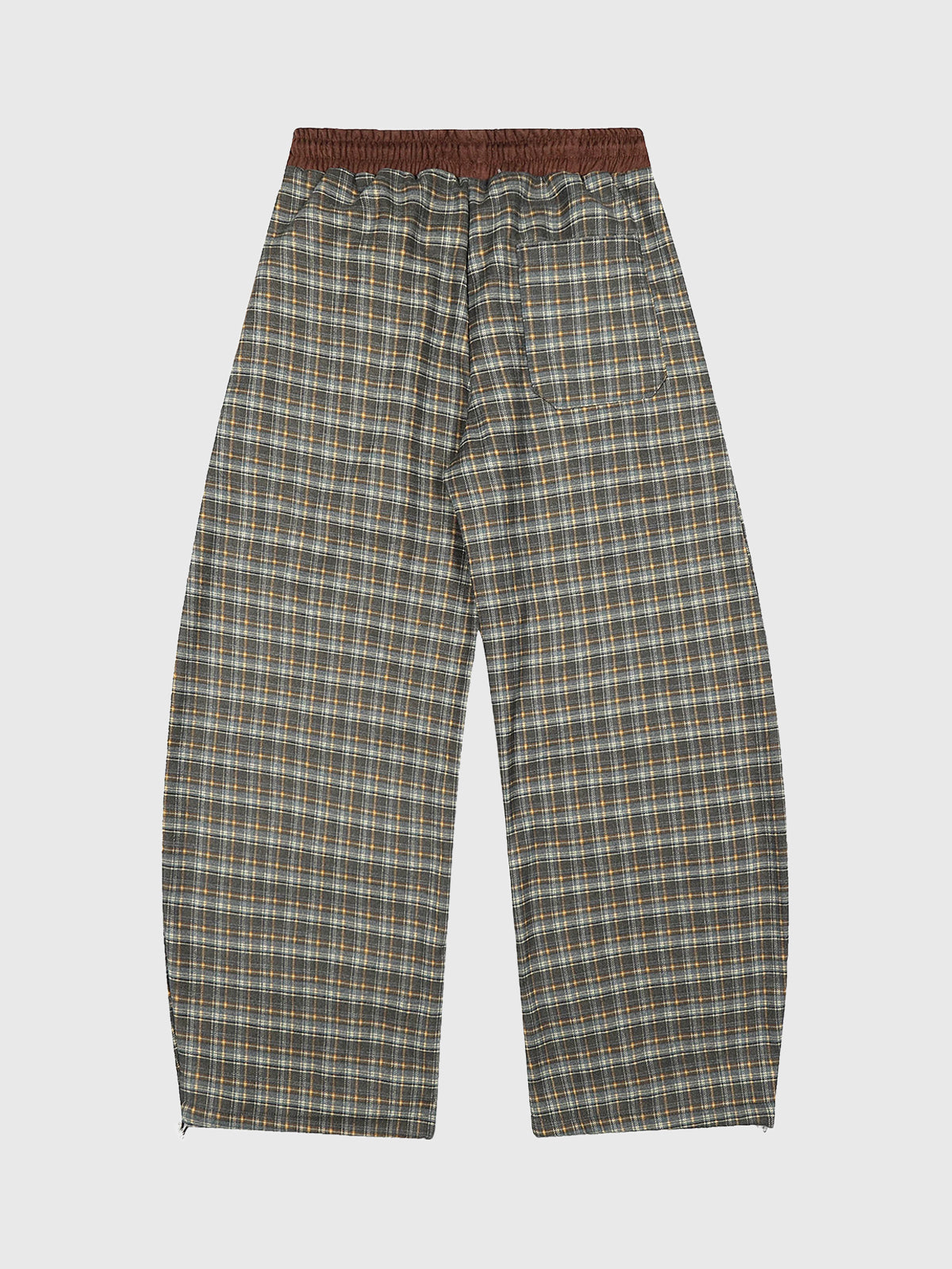 Co-ed Dorm Wide-leg Textured Plaid Trousers - Grey