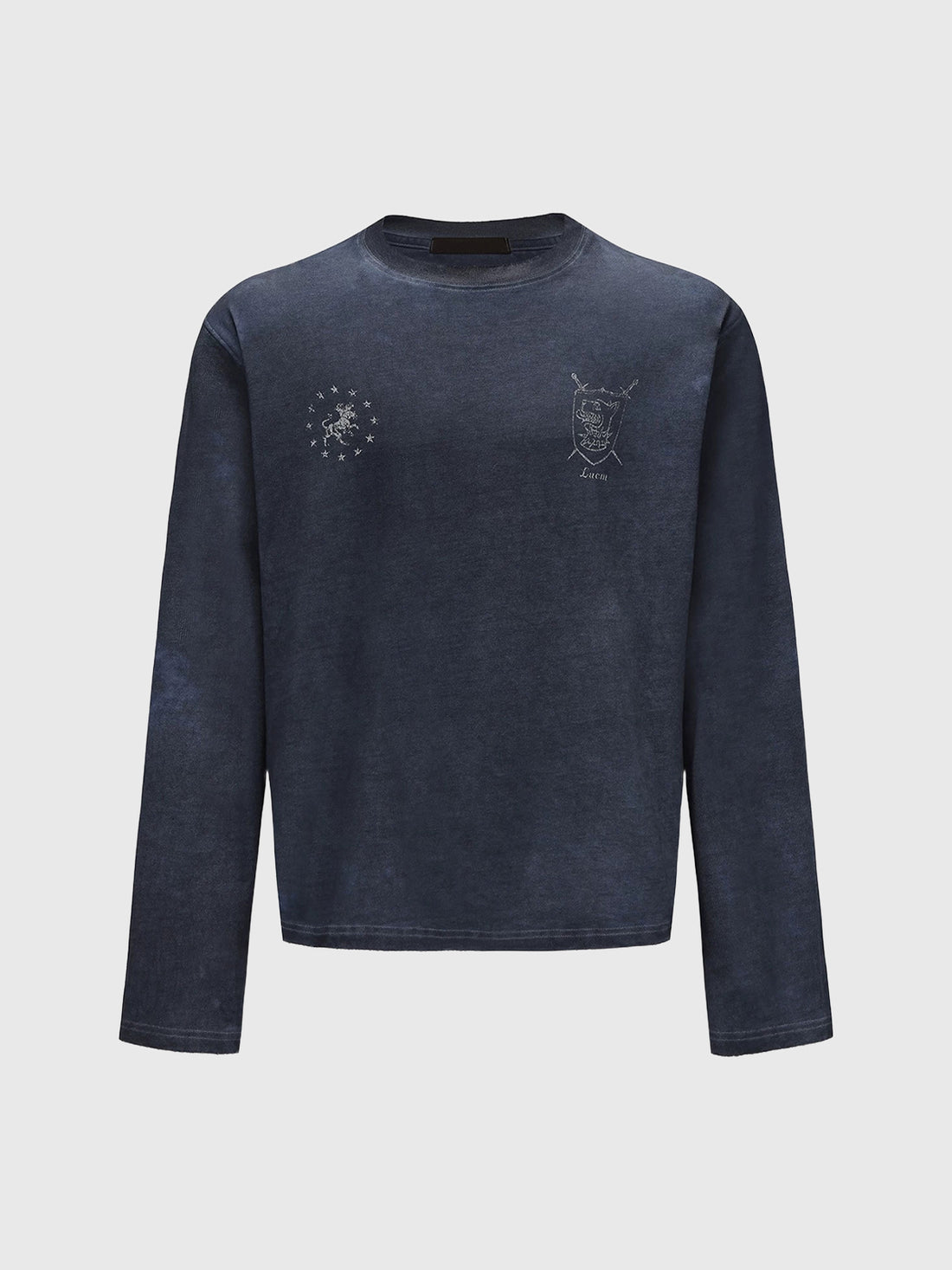 Co-ed Dorm Baggy Washed Star Embroidery Sweater - Blue
