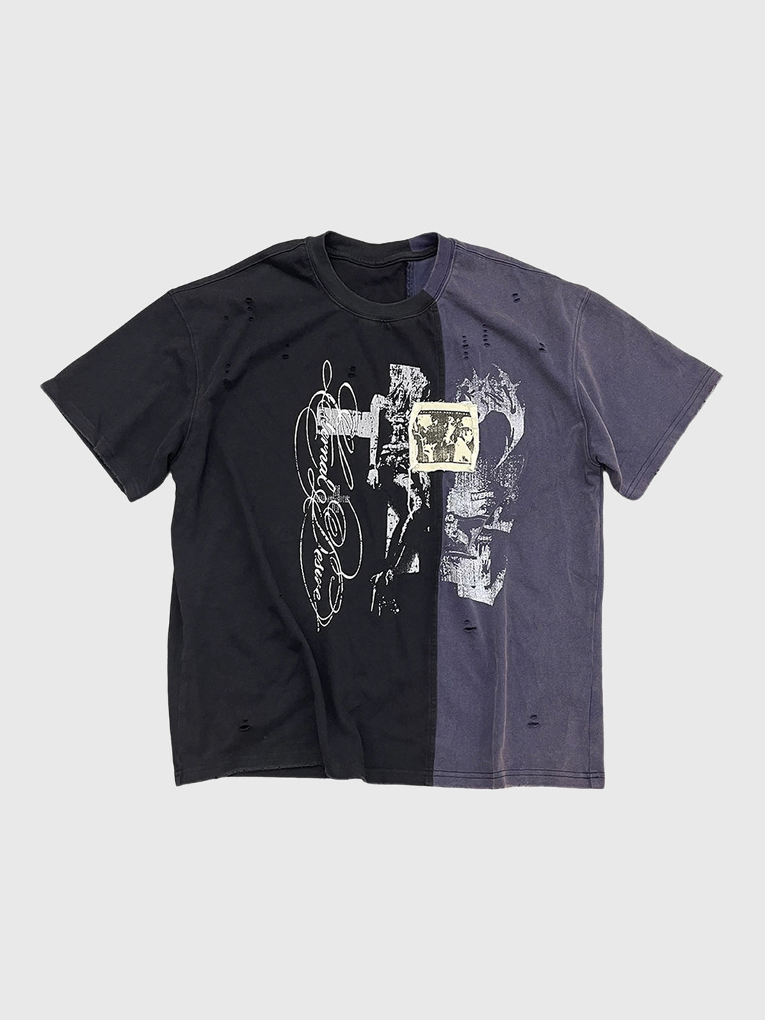 Co-ed Dorm Baggy Asymmetric Contrast Color Splice Tee - Black