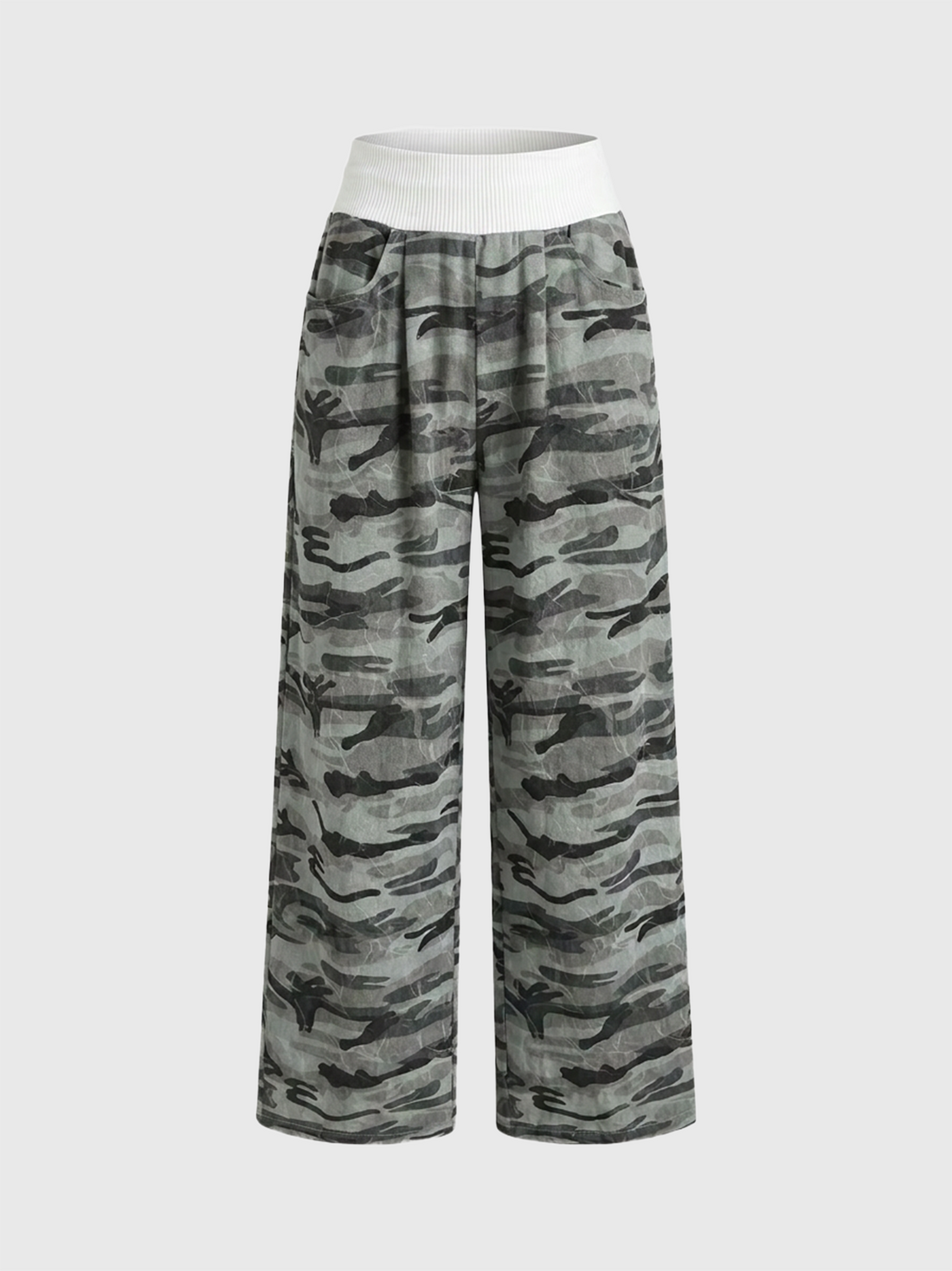 Brick Lane Wide-leg Camouflage Contrast Color Utility Pants - Camo