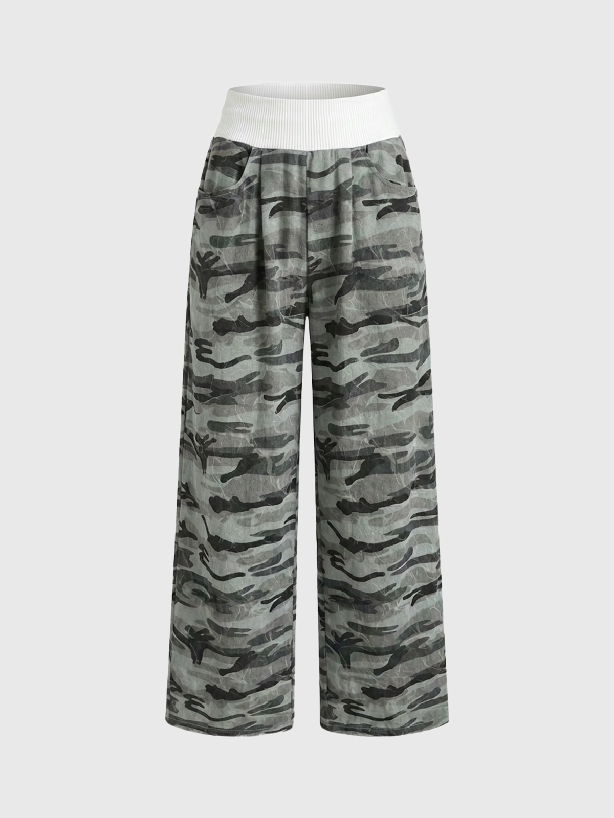 Brick Lane Wide-leg Camouflage Contrast Color Utility Pants - Camo