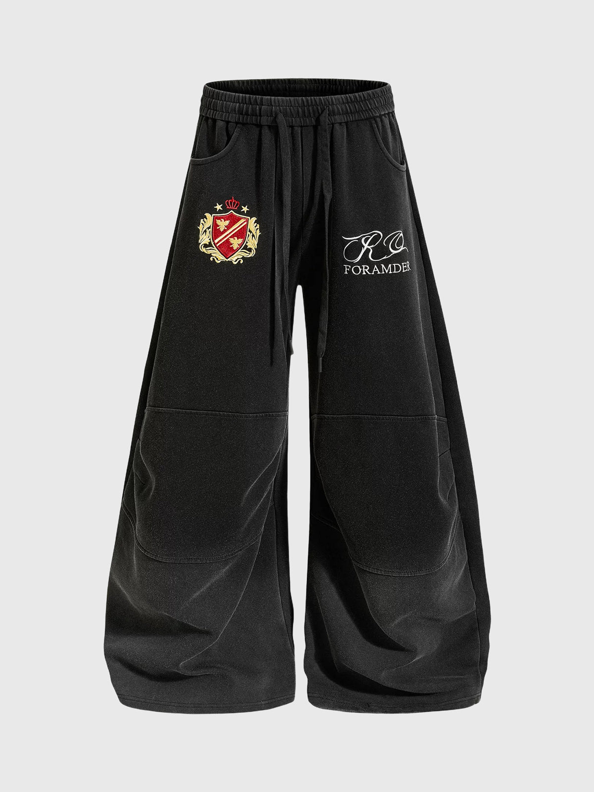 Co-ed Dorm Wide-leg Graphic Embroidery Sweatpants - Black