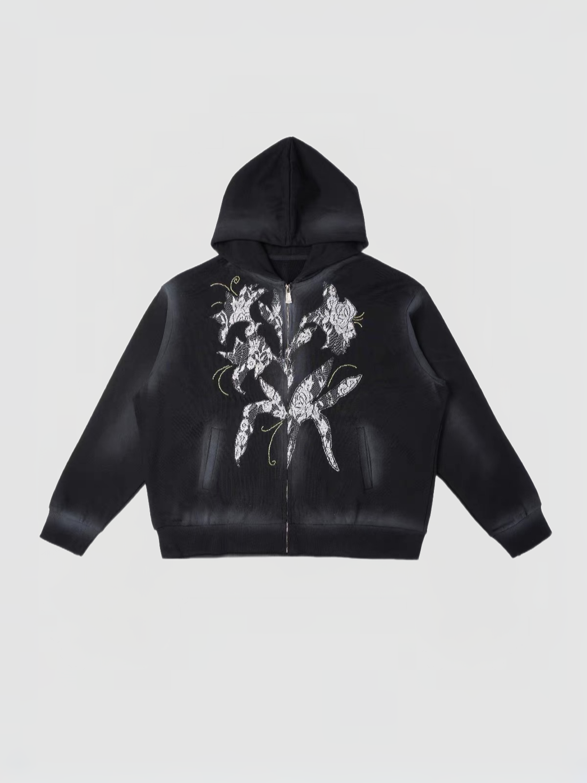 American Club Baggy Graphic Print Hooded Top - Black