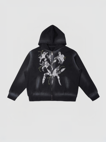 American Club Baggy Graphic Print Hooded Top - Black