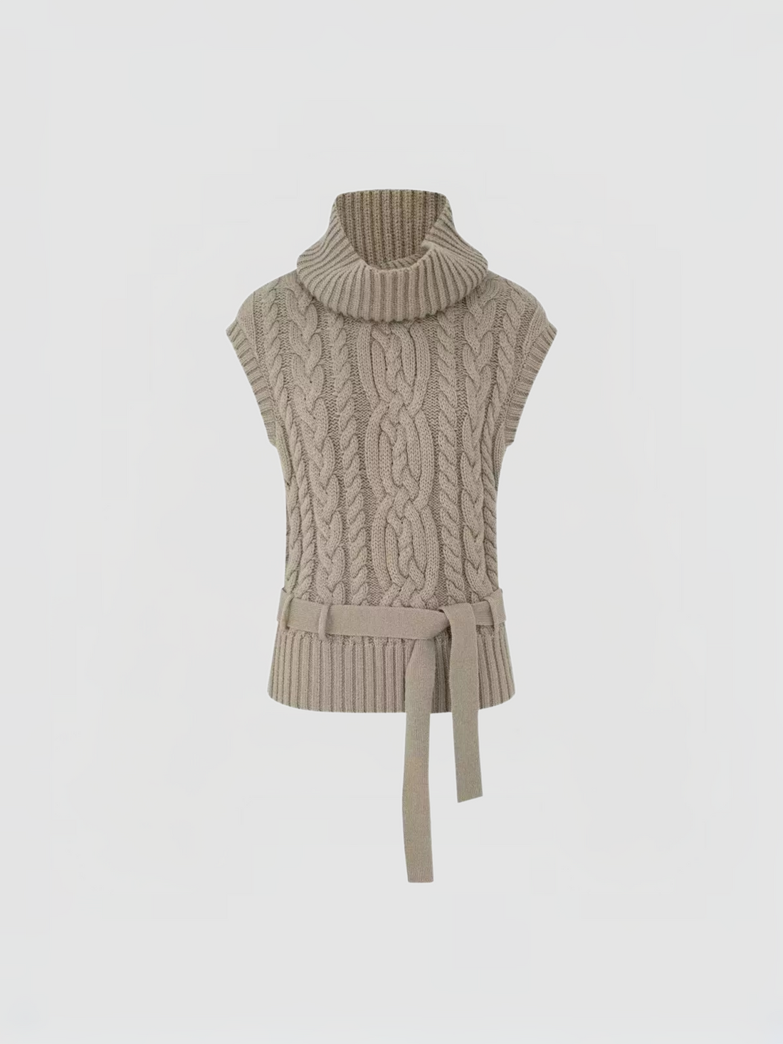 Brick Lane Skimming Turtleneck Sleeveless Knit Top - Beige