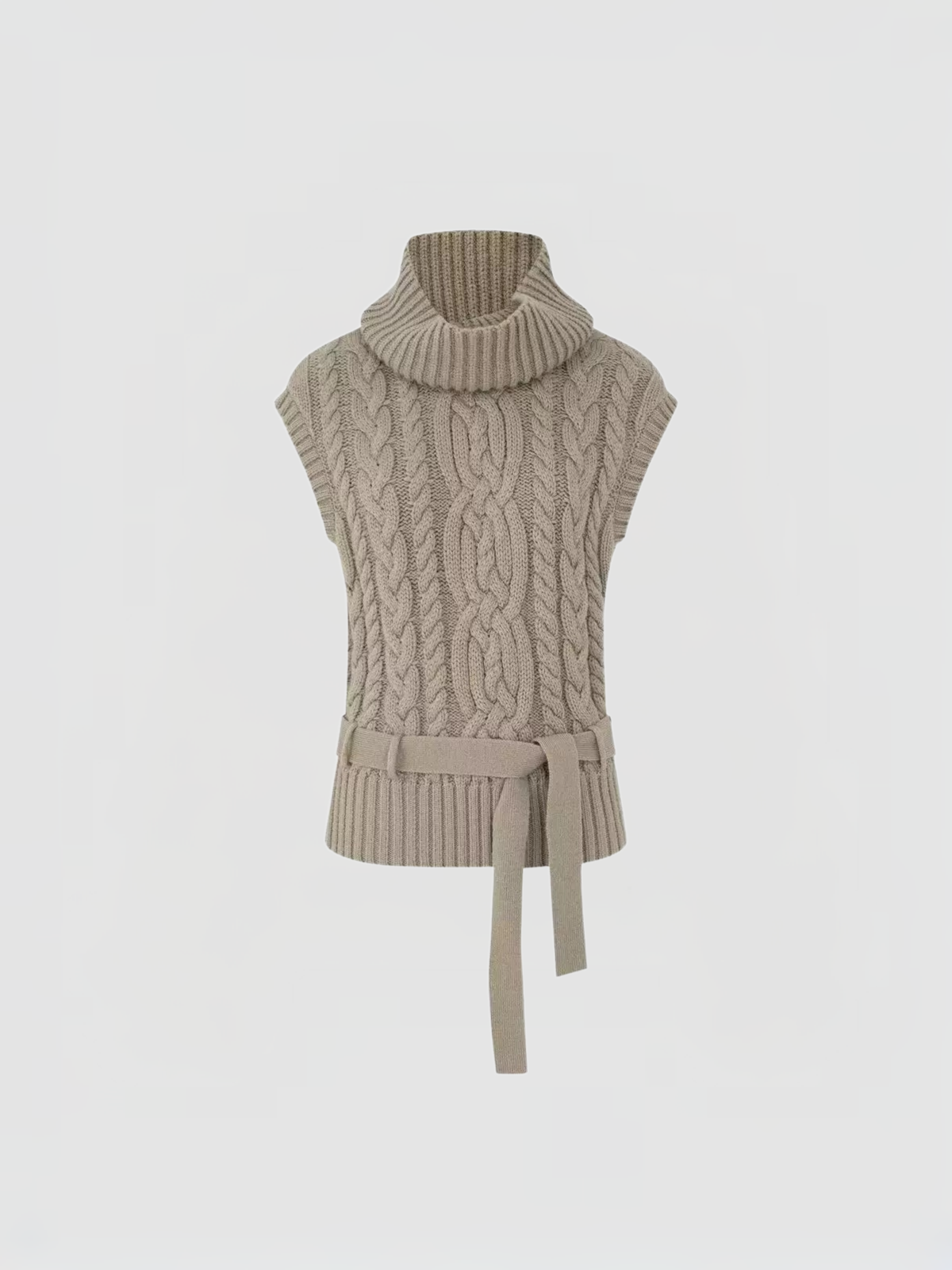 Brick Lane Skimming Turtleneck Sleeveless Knit Top - Beige