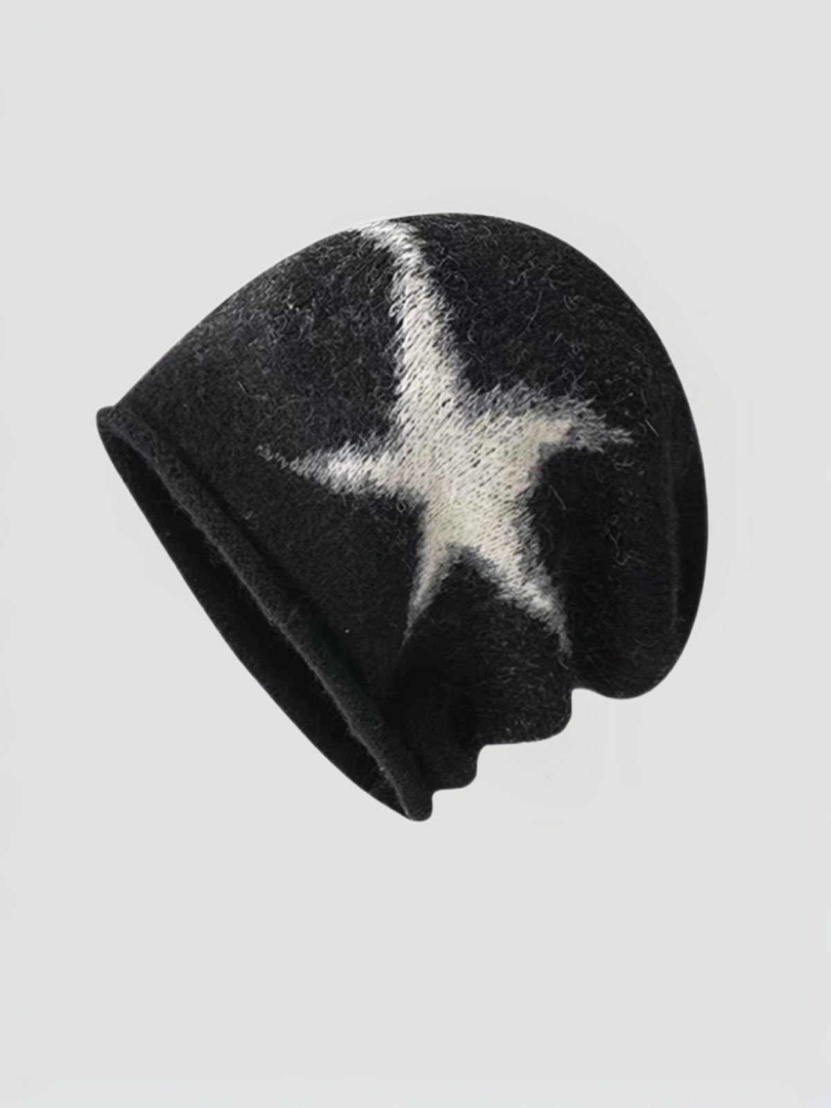 American Club Star Graphic Knit Beanie Hat - Black