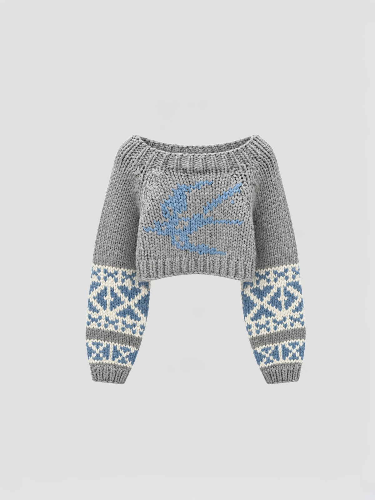Co-ed Dorm Skimming Jacquard Pattern Shrug Sweater - Grey