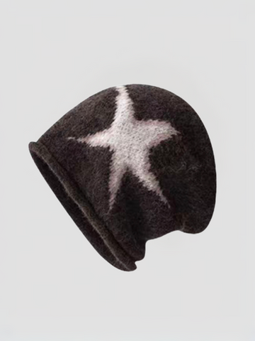 American Club Distressed Star Patchwork Beanie Hat - Black