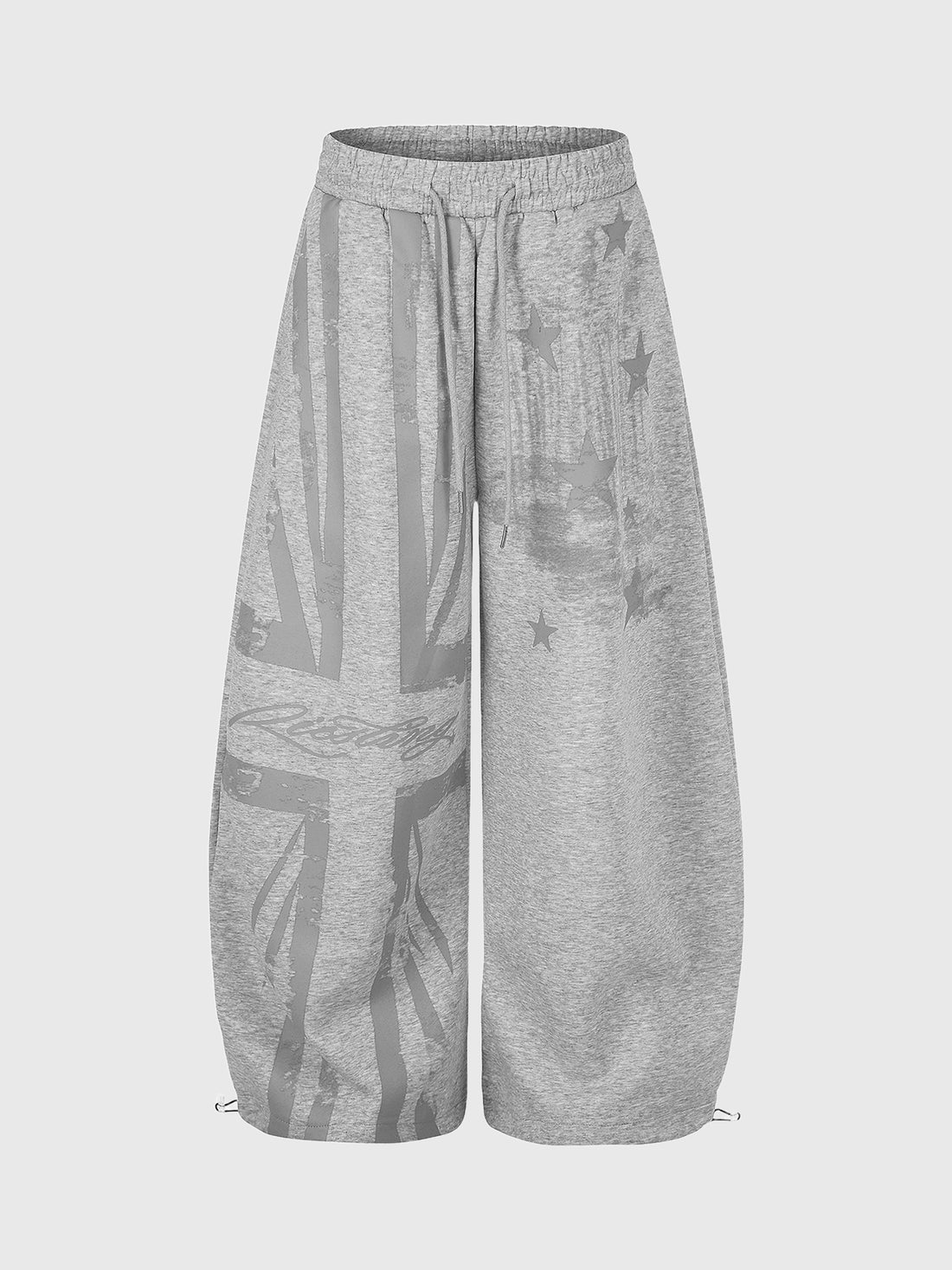 Co-ed Dorm Curved Cut Cross Graphic Cargo Pants - Grey