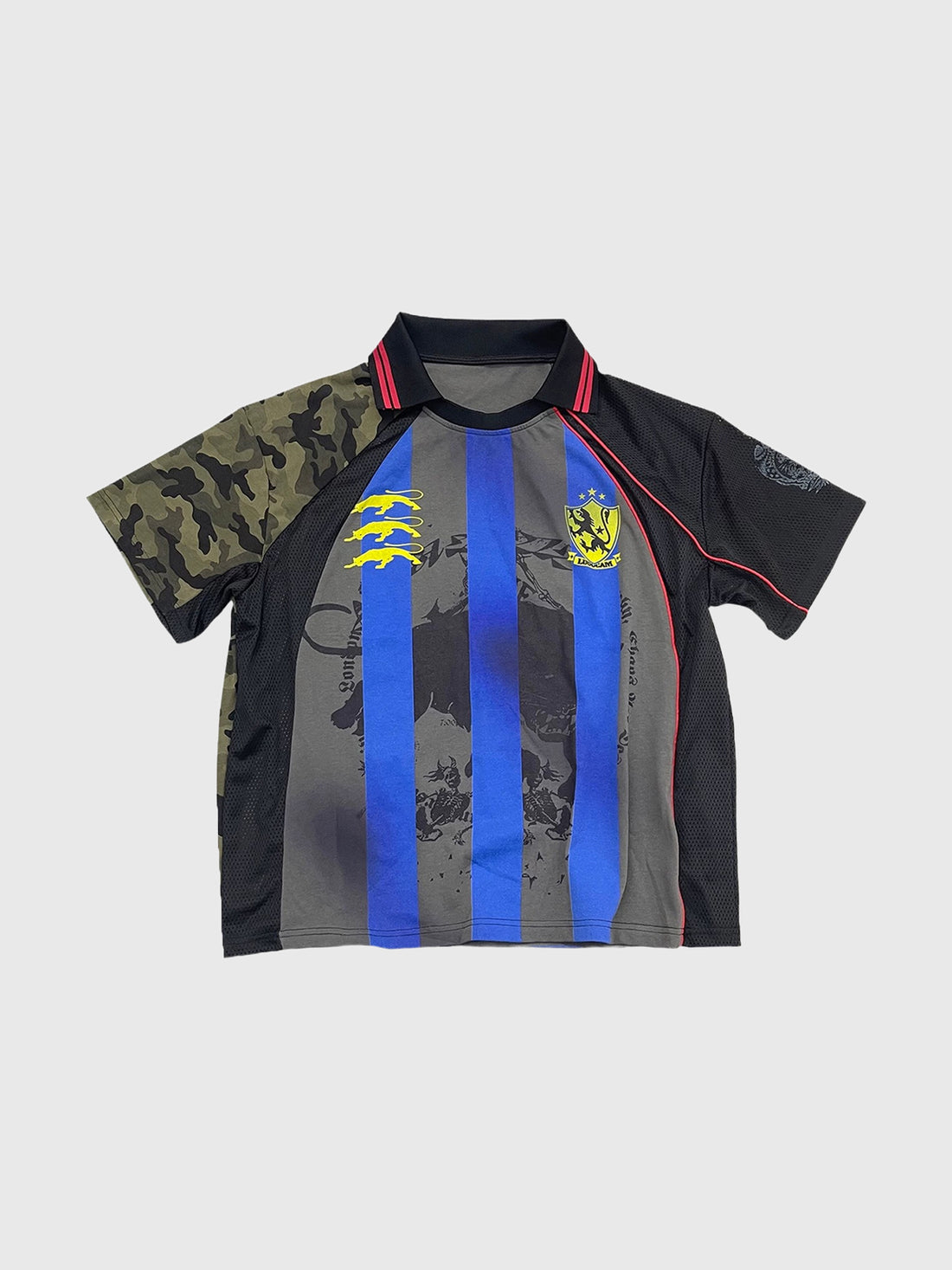 Co-ed Dorm Baggy Camo Patchwork Contrast Color Jersey Tee - Blue