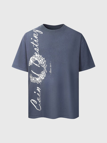 Co-ed Dorm Baggy Washed Thorn Graphic Tee - Blue