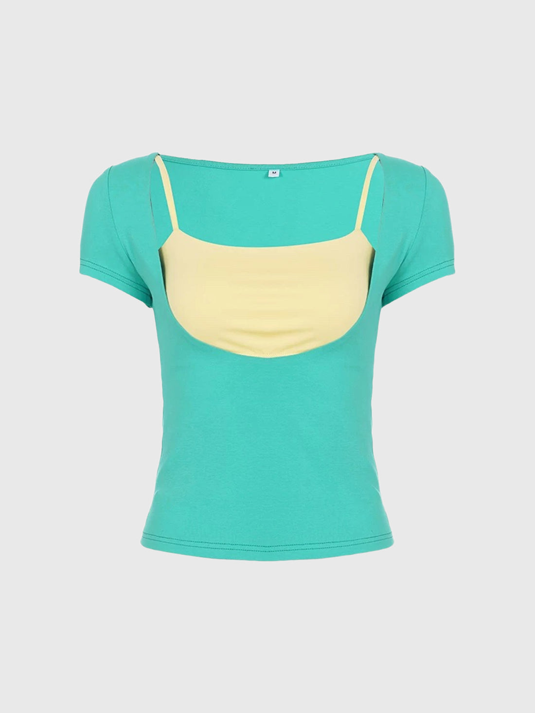 Brick Lane Skimming Layered-Look Contrast Color Tee - Green