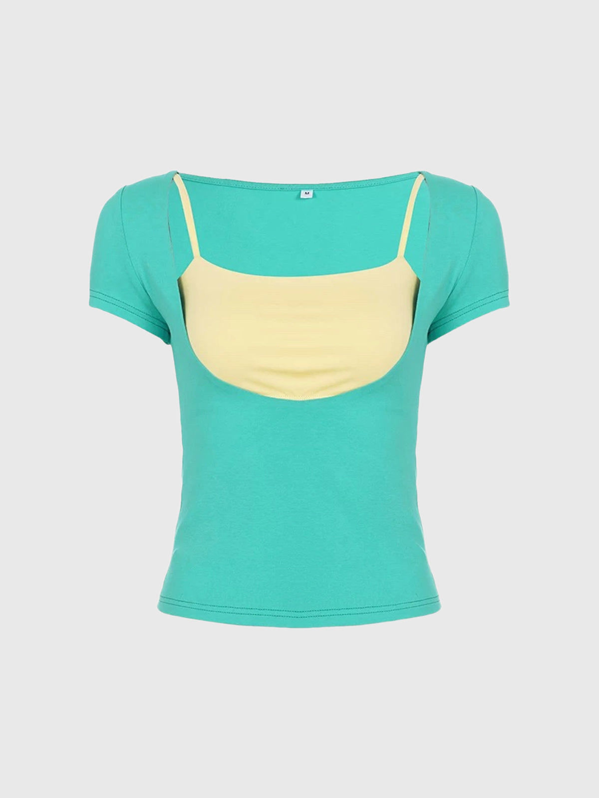 Brick Lane Skimming Layered-Look Contrast Color Tee - Green