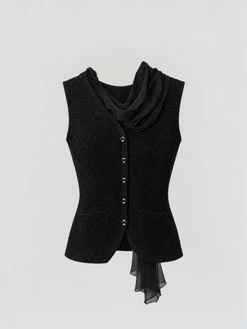 Brick Lane Textured Asymmetric Hem Knit Tank Top - Black