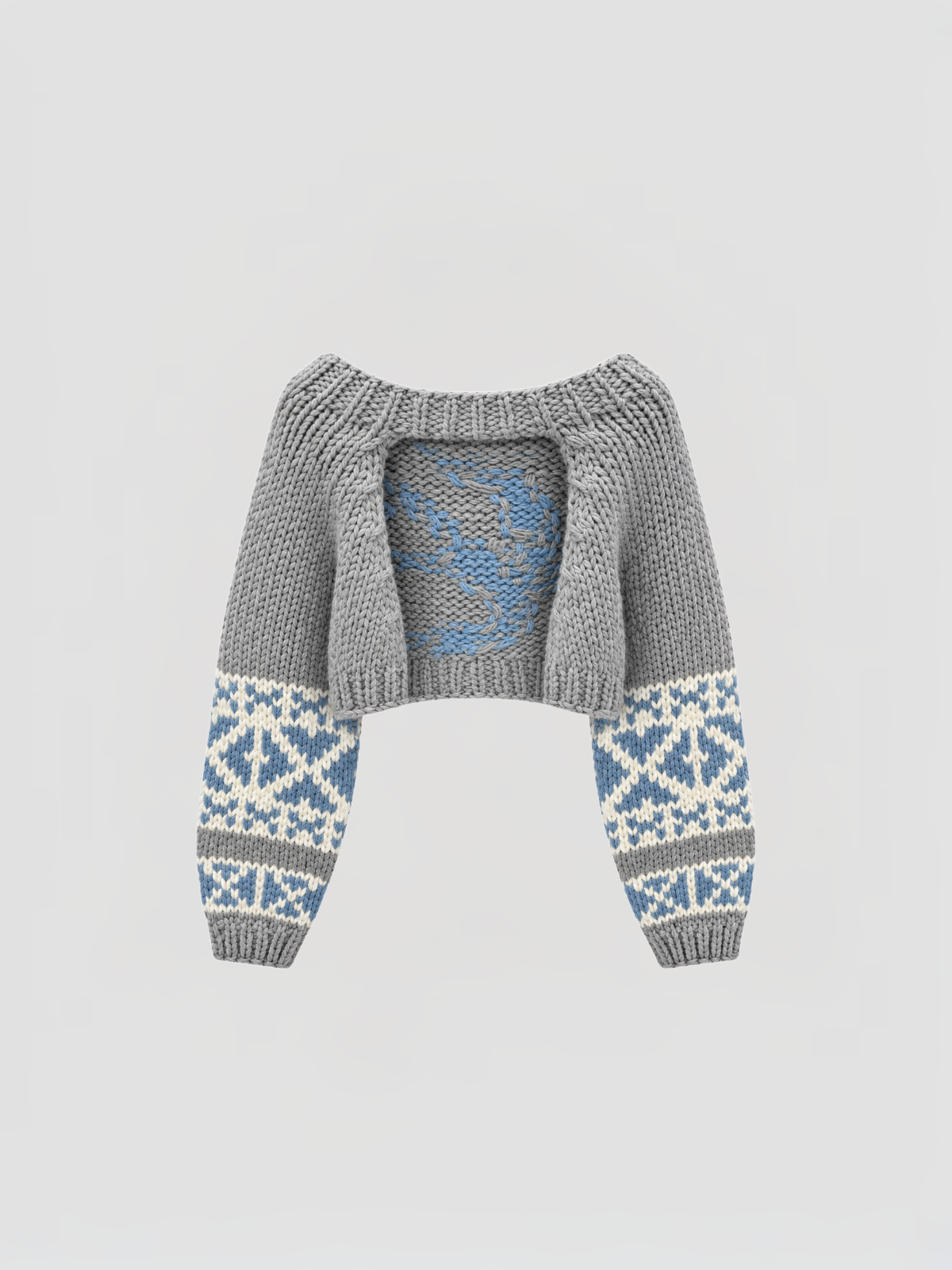 Co-ed Dorm Skimming Jacquard Pattern Shrug Sweater - Grey