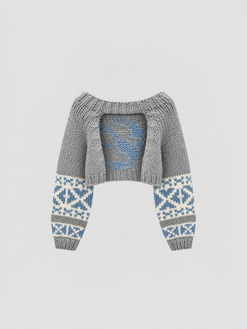 Co-ed Dorm Skimming Jacquard Pattern Shrug Sweater - Grey