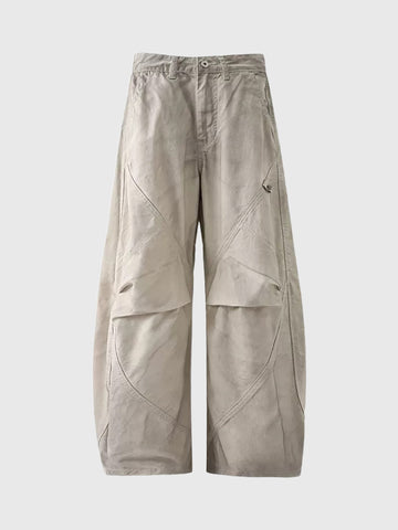Co-ed Dorm Wide-leg Distressed Cutout Cargo Pants - Beige