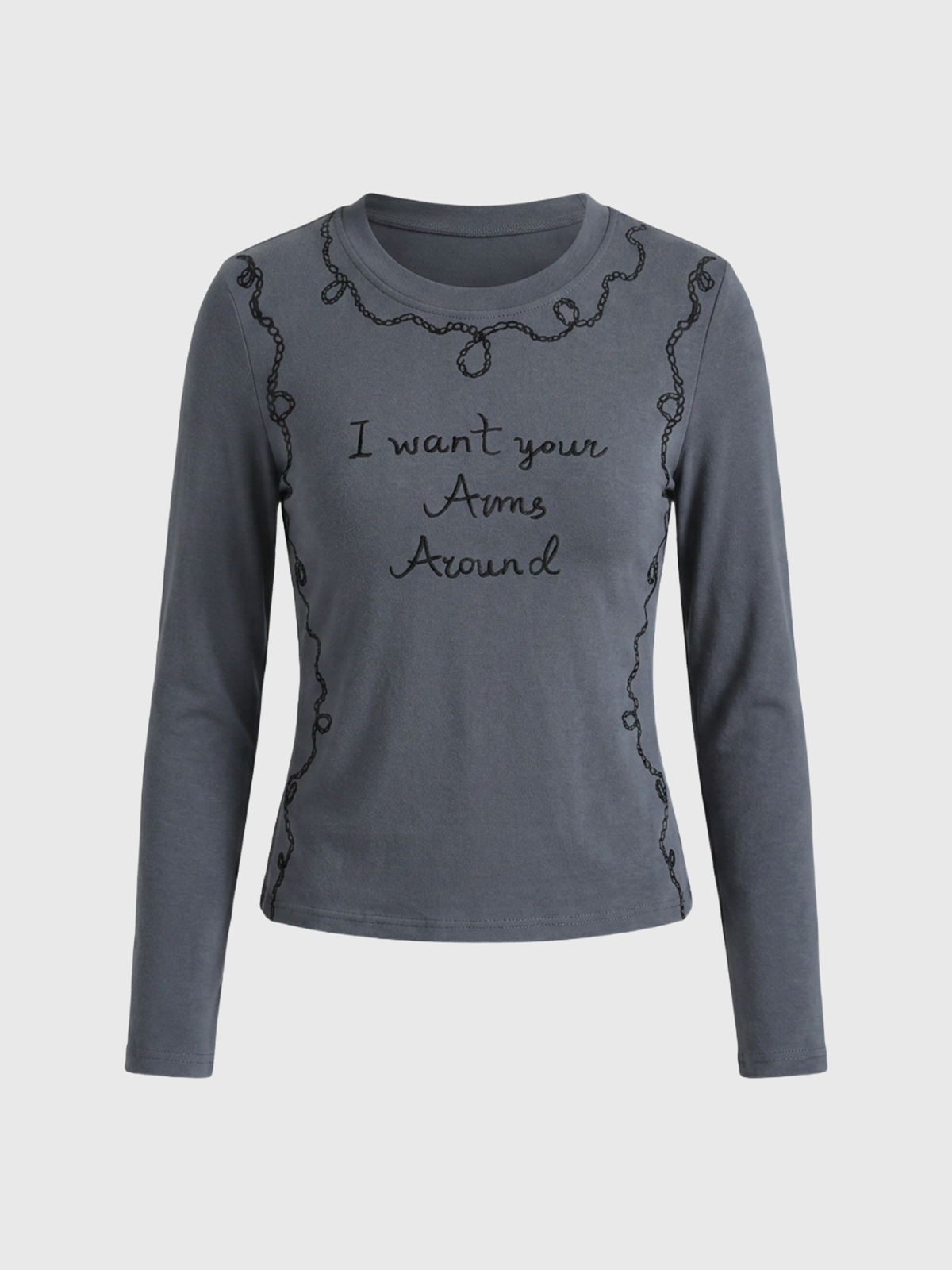 Brick Lane Skimming Mesh Embroidered Graphic Top - Grey Blue