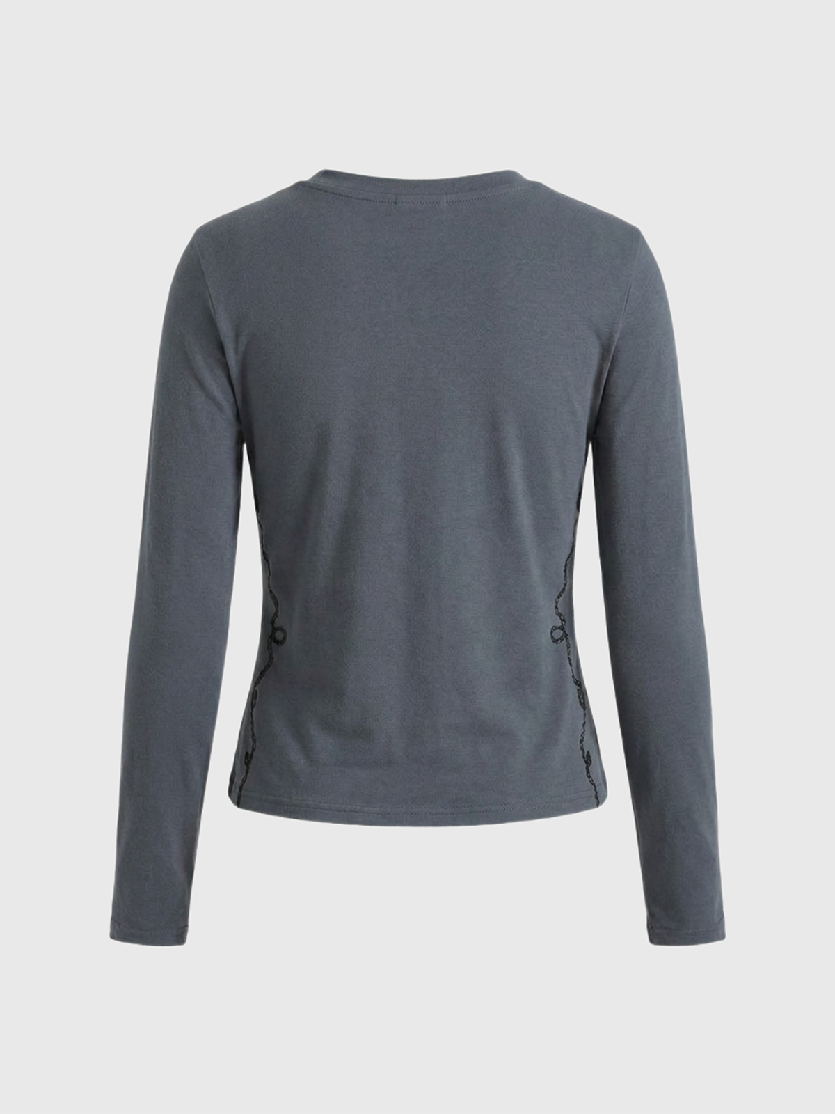 Brick Lane Skimming Mesh Embroidered Graphic Top - Grey Blue