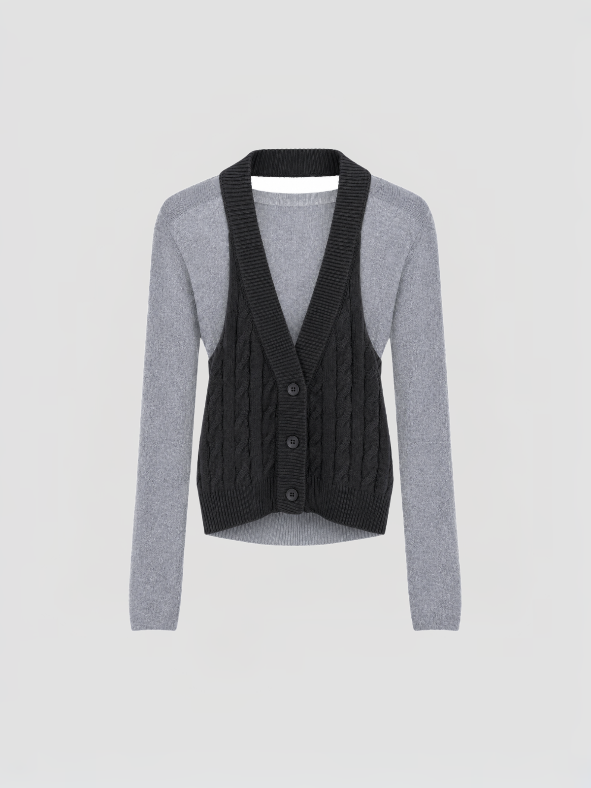Co-ed Dorm Skimming Two-Piece Knit Shrug and Vest Set - Grey