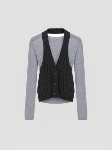Co-ed Dorm Skimming Two-Piece Knit Shrug and Vest Set - Grey