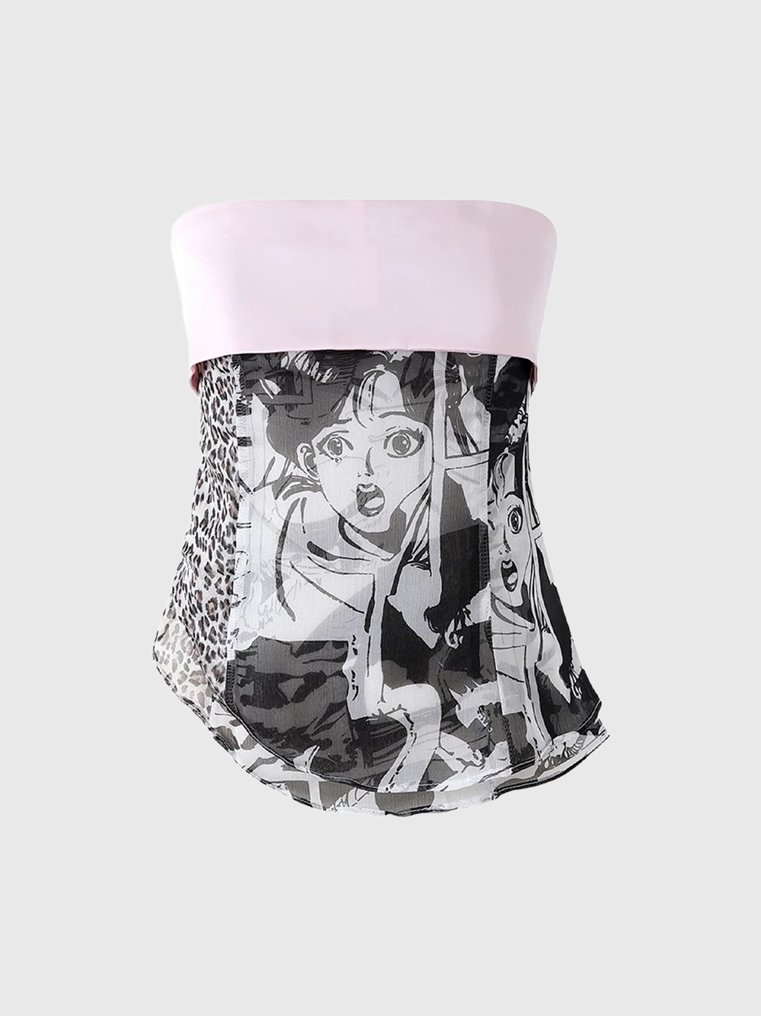 Brick Lane Draped Mesh Graphic Print Top - Pink