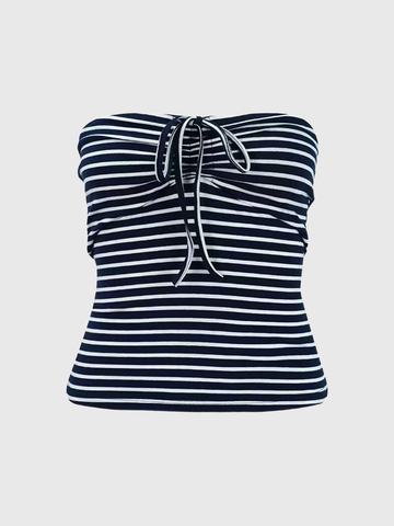 Dolled Office Skimming-fit Striped Tube Top - Black