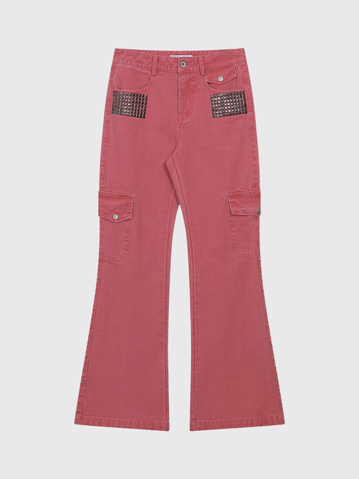 Brick Lane Flared Multi-Pocket Cargo Pants - Pink