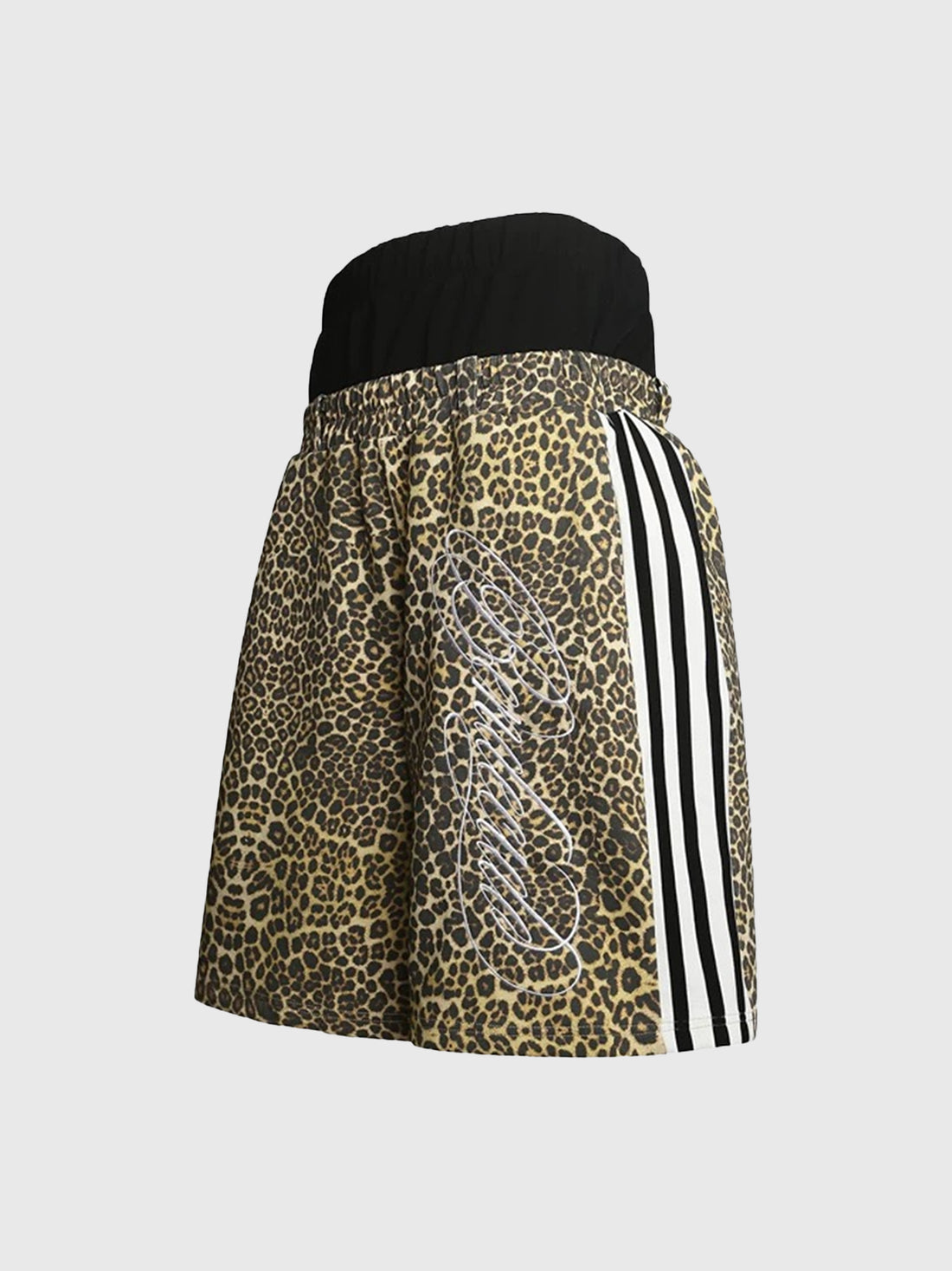 Brick Lane Layered-look Embroidered Leopard Sports Shorts - Brown